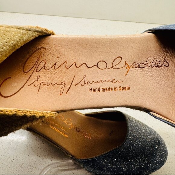 Gaimo Espadrille Wedge Leather Blue Sparkle Ankle Strap Heel Sandals Spain Sz 40 - Picture 3 of 15